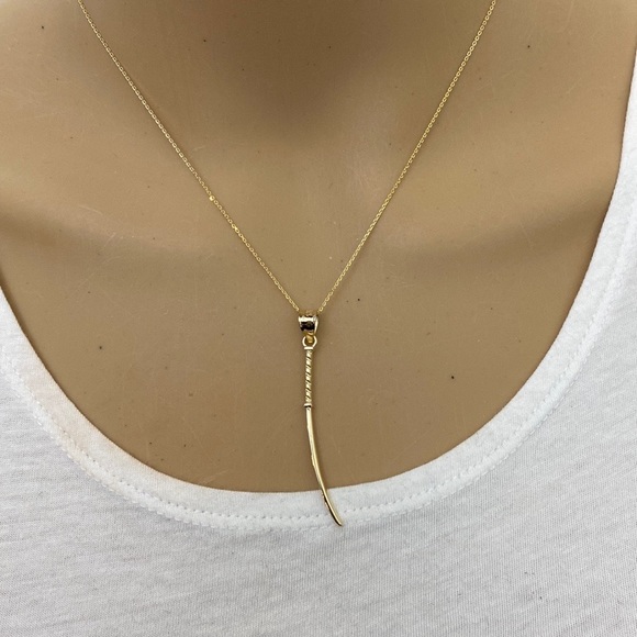 14K Solid Gold Katana Japanese Samurai Sword Martial Arts Pendant Long